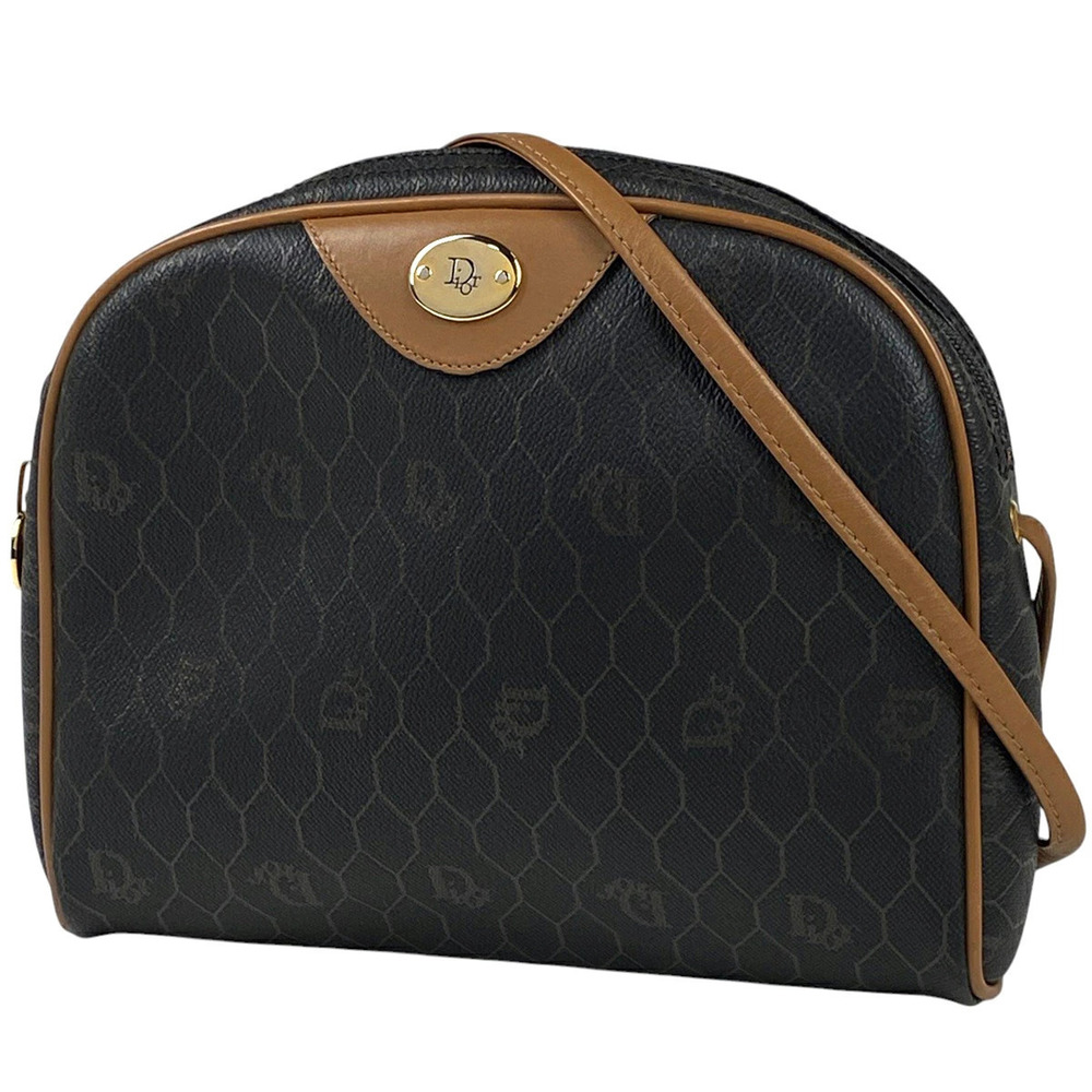 Christian Dior Honeycomb Crossbody Bag Canvas Black Brown